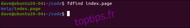 fdfind index.page dans une fenêtre de terminal.