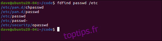 fdfind passwd / etc dans une fenêtre de terminal.