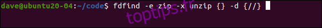 fdfind-e zip -x décompressez {} -d {//} dans une fenêtre de terminal.