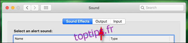 Cliquez sur l'onglet Sortie dans les préférences audio sur Mac