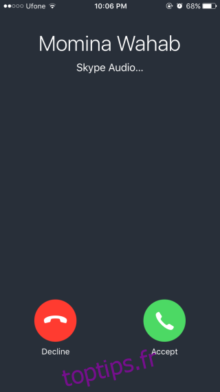 écran d'accueil d'appel intégré skype