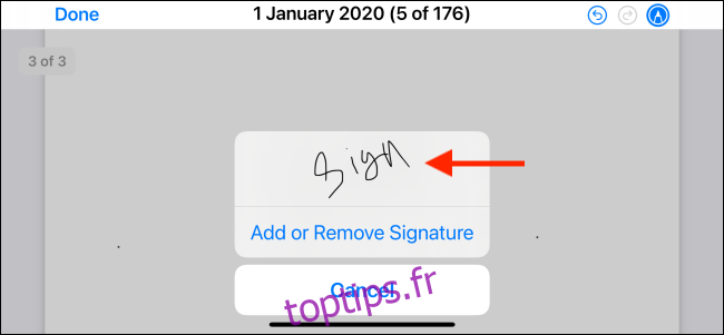 Appuyez pour sélectionner une signature