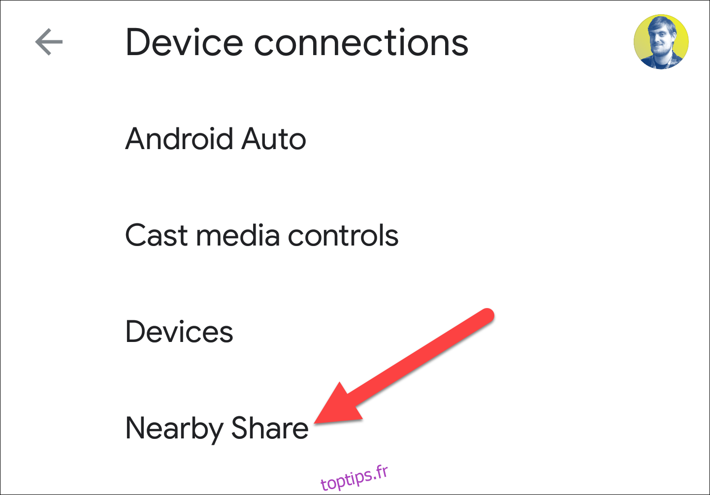 connexions d'appareils à proximité partager