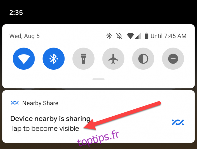 notification de partage à proximité 