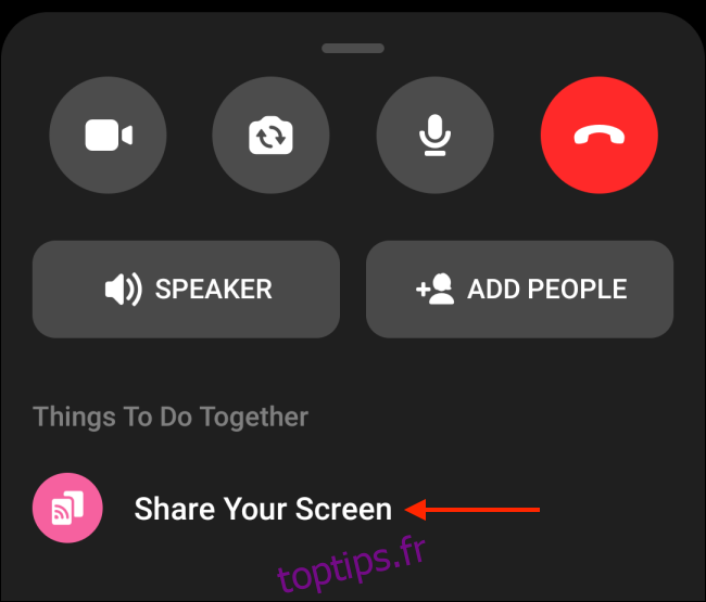 Appuyez sur Partager votre écran sur Messenger pour Android