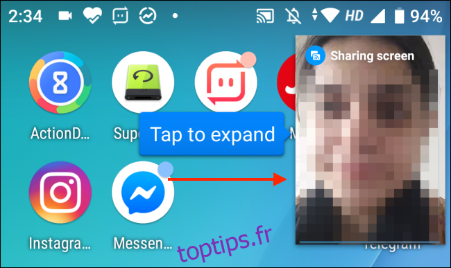 Appuyez pour développer le menu Picture-in-Picture pour Facebook Messenger sur Android