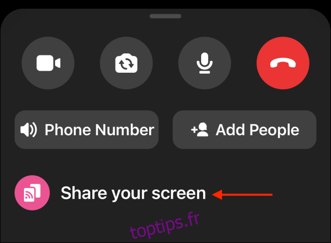 Appuyez sur Partager votre écran sur Messenger pour iPhone