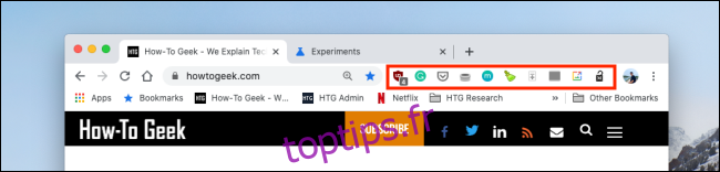 Toutes les extensions dans la barre d'outils Chrome