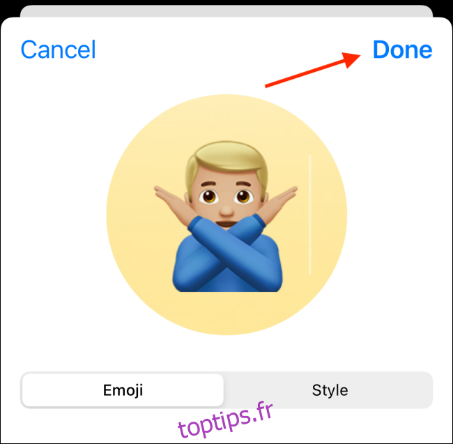 Appuyez sur Terminé après avoir modifié les emojis