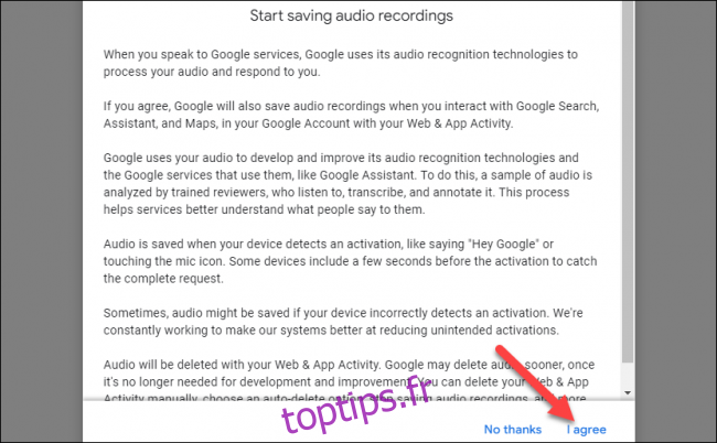 accord d'enregistrements audio google