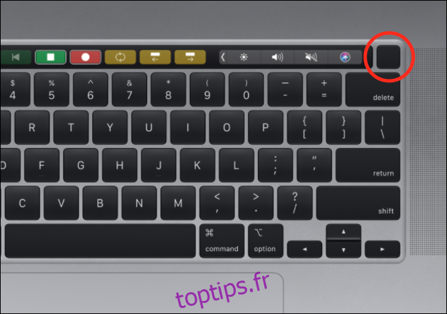 Le bouton Touch ID sur un clavier MacBook Pro.