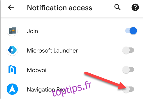 accès aux notifications de navigation pro