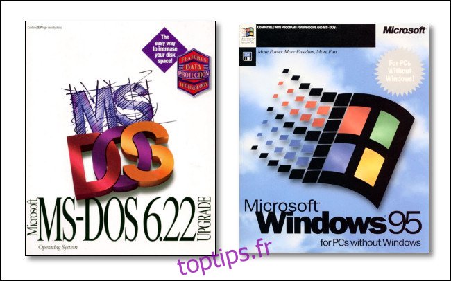 L'illustration de la boîte sur Microsoft MS-DOS 6.22 et Windows 95.