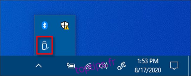 Cliquez avec le bouton droit sur l'icône Retirer le périphérique en toute sécurité dans Windows 10.