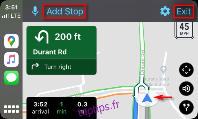 Suivez les instructions détaillées dans Google Maps sur CarPlay via iPhone.