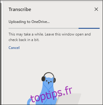 Transcription et téléchargement sur Onedrive