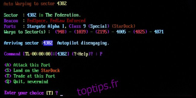 Une scène de texte du jeu de porte BBS 