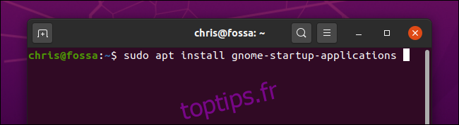 Installation de l'outil Applications de démarrage GNOME sur Ubuntu.
