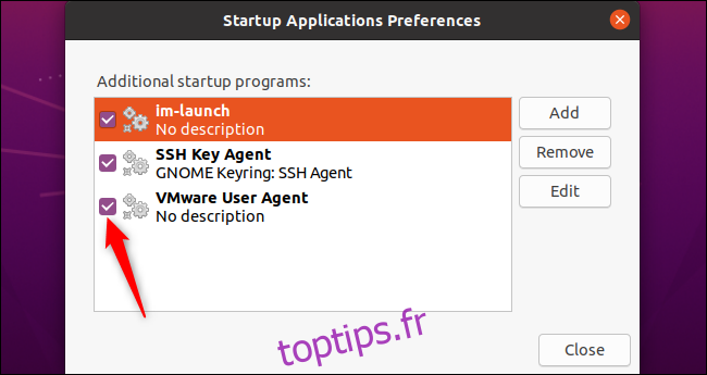Désactivation d'un programme de démarrage sur Ubuntu.