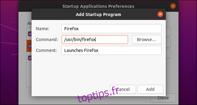 Ajout d'un programme de démarrage personnalisé sur Ubuntu.