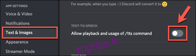 Pour désactiver tous les messages TTS sur Discord, cliquez sur le bouton 