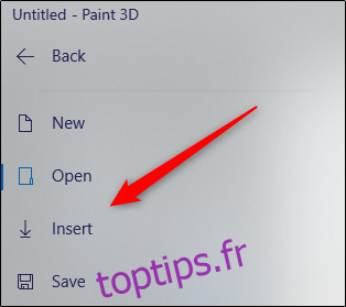 Sélectionnez l'option d'insertion dans Paint 3D