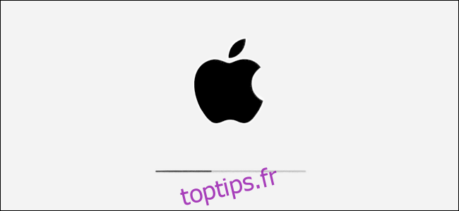 Le logo Apple et la barre de progression de l'installation dans iPadOS.
