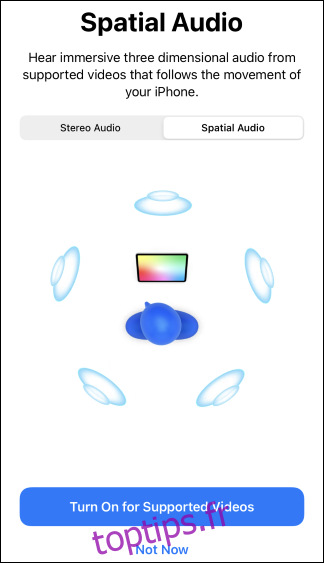 L'écran de test Spatial Audio sur un iPhone.