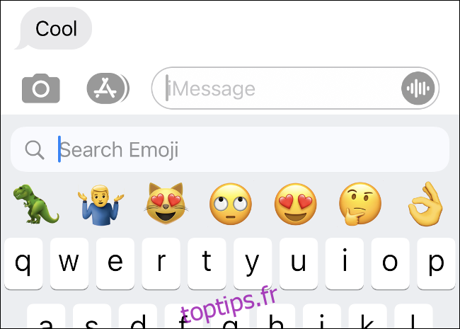 Le nouveau champ de recherche dans le sélecteur d'emojis sur iOS 14.