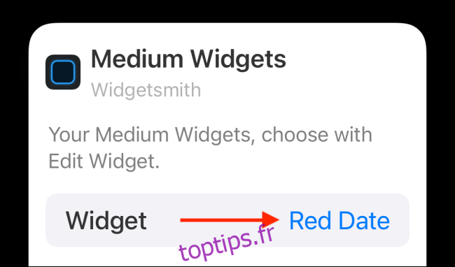 Appuyez sur Widget dans les options
