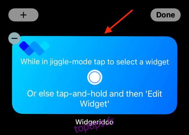 Appuyez sur le widget Widgeridoo après l'avoir ajouté