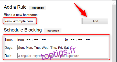 Tapez le site Web que vous souhaitez bloquer dans la zone de texte, cliquez sur