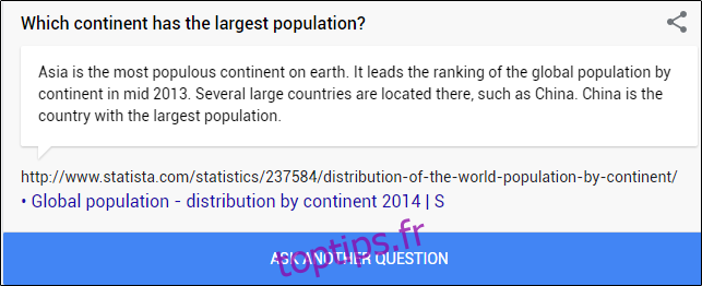 Un fait amusant sur la population du continent dans Google.