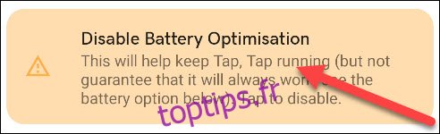désactiver la bannière d'optimisation de la batterie