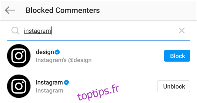 Empêcher un utilisateur de commenter vos publications Instagram