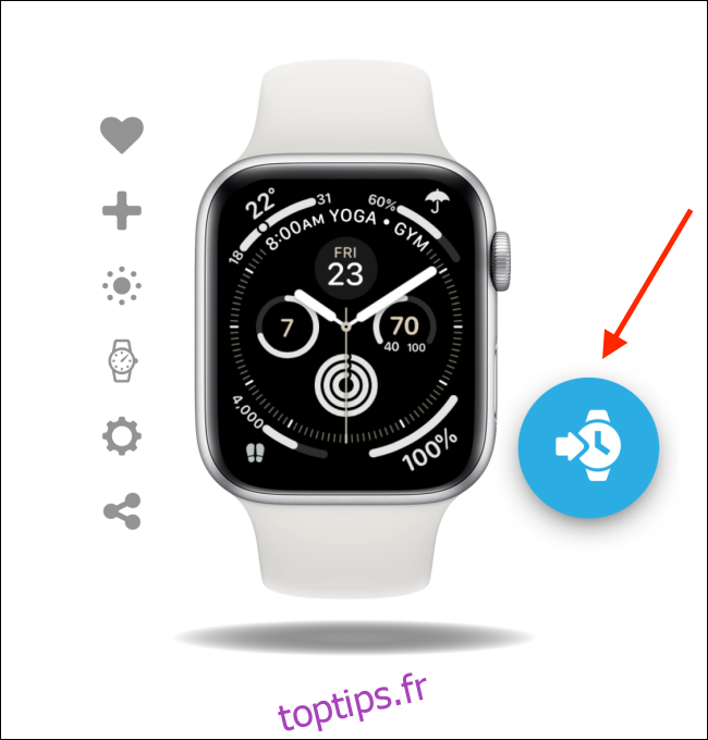 Appuyez sur le bouton Ajouter sur le cadran de la montre dans l'application Facer