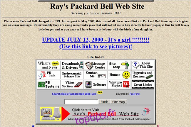 Site Web de Ray's Packard Bell sur GeoCities.