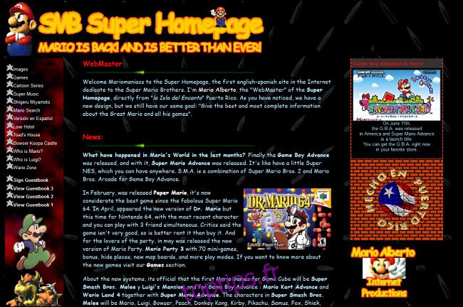 Le site Web SMB Super Homepage sur GeoCities.