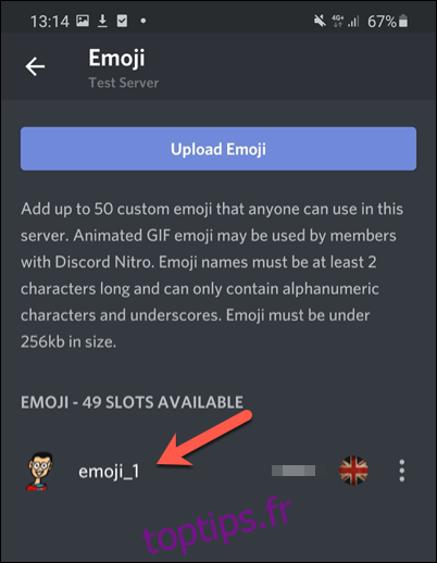 Appuyez sur votre emoji personnalisé dans le 
