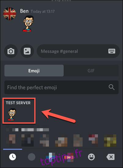 Appuyez sur l'emoji personnalisé dans la catégorie de votre serveur.