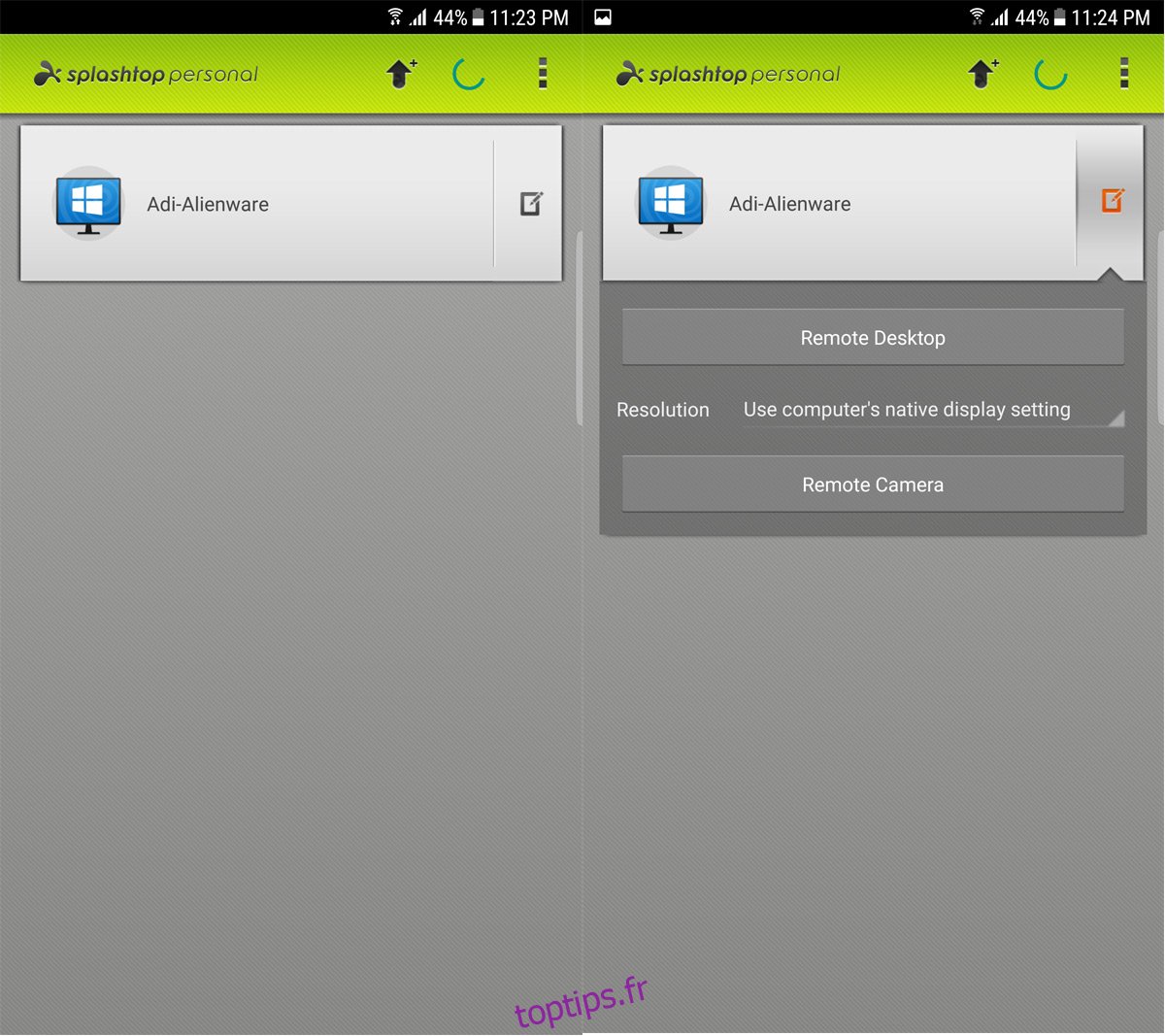 Fenêtre de l'application Splashtop Android