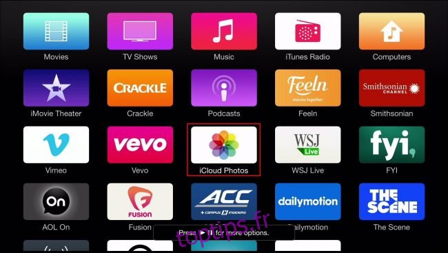 Un écran plein d'icônes d'application Apple TV