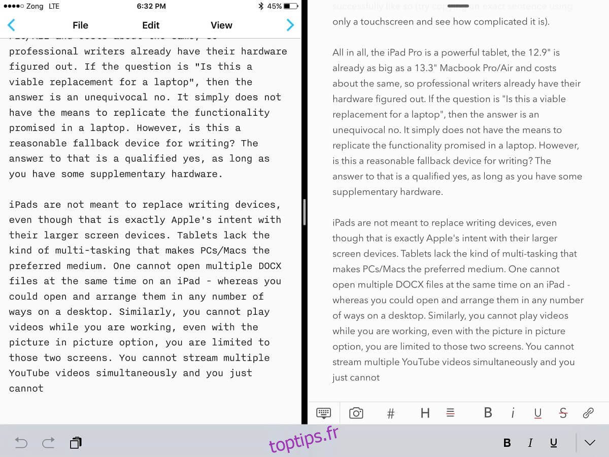 Écriture multi-fenêtres sur iPad Pro