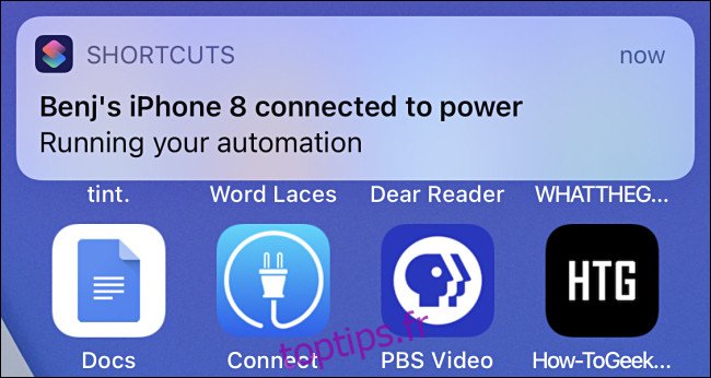 Une notification d'automatisation dans iOS 14.