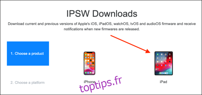 Sélectionnez votre appareil sur le site Web IPSW.