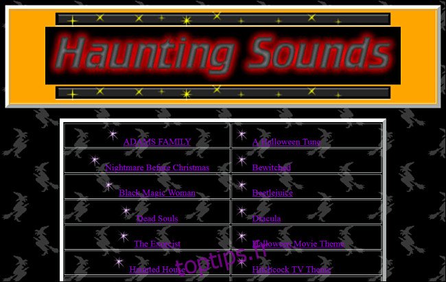 Liens vers des chansons d'Halloween sur le site Web Haunting Sounds.