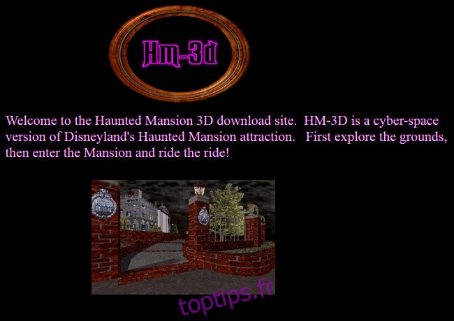 Le site Web HM-3D présentant une carte du manoir Disney Haunted Mansion sur GeoCities.