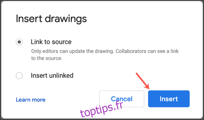 Choisissez de lier un dessin dans Google Docs