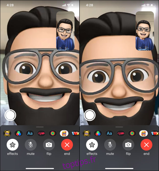 Utilisation de FaceTime avec la vue plein écran Memoji