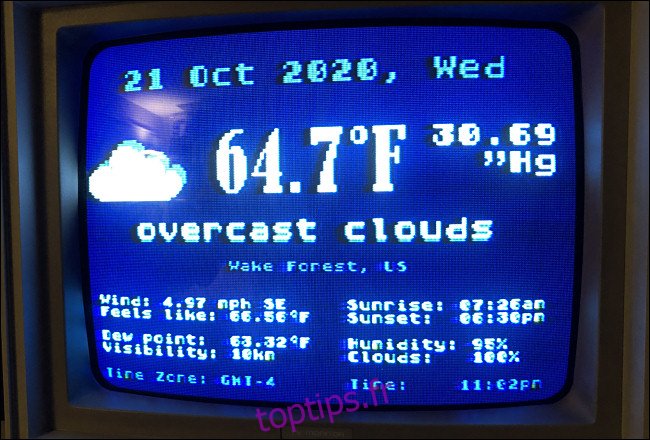 L'écran d'état de Weather.xex sur un Atari 800XL.